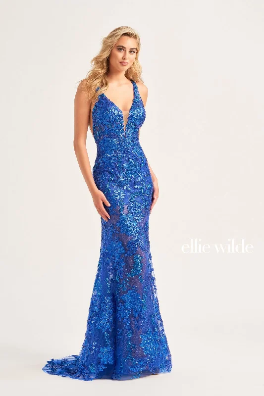 Ellie Wilde EW34040 Long Formal Fitted Sequin Prom Dress