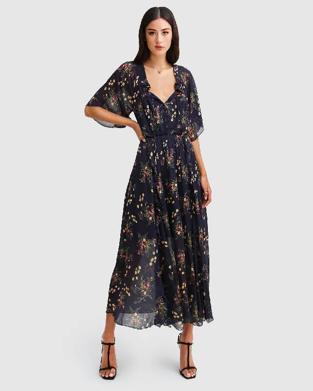 Amour Amour Ruffled Midi Dress | Women | Navy