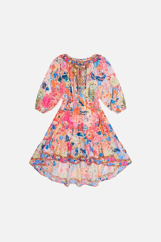 KIDS HI-LOW BLOUSON SLEEVE DRESS  4-10 MEET ME IN THE GARDEN