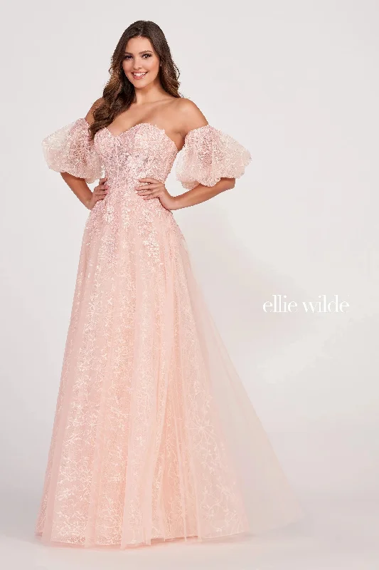 Ellie Wilde EW34073 Long Ball Gown Detachable Sleeve Prom Dress