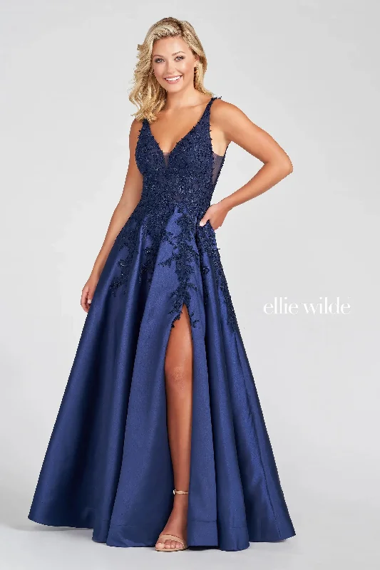 Ellie Wilde EW122074 Slit Long Formal Pocket Prom Gown