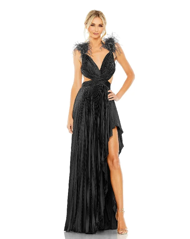 Mac Duggal 11687 Long Formal Pleated Feather Prom Dress