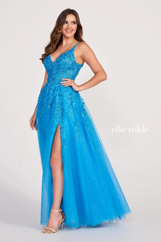 Ellie Wilde EW34089 Long Glitter Applique Prom Ball Gown