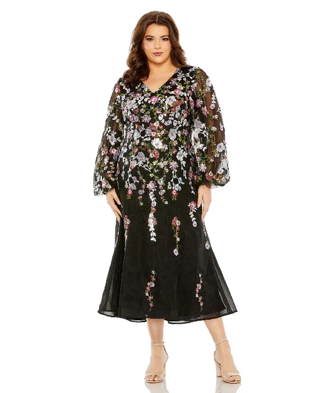 Mac Duggal 20474 Long Sleeve Plus Size A Line Dress