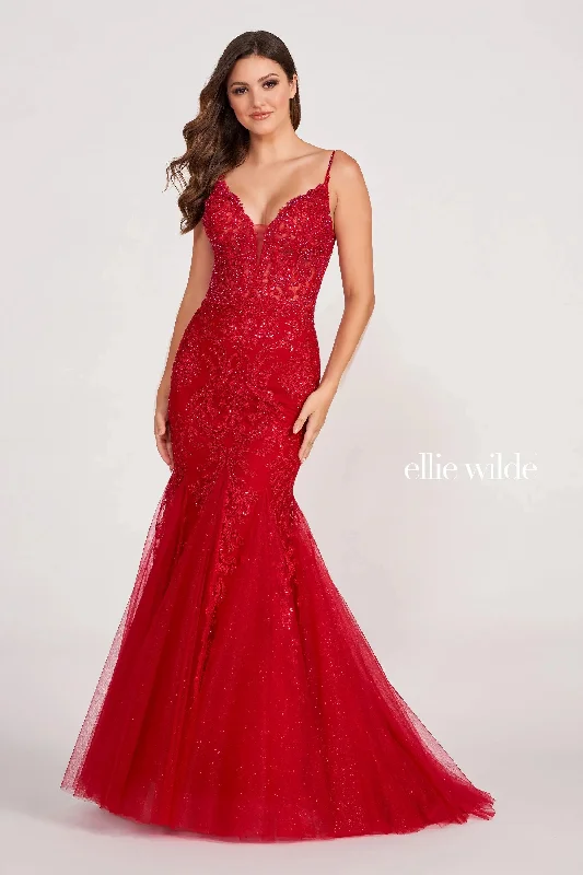 Ellie Wilde EW34033 Beaded Mermaid Long Formal Glitter Prom Dress