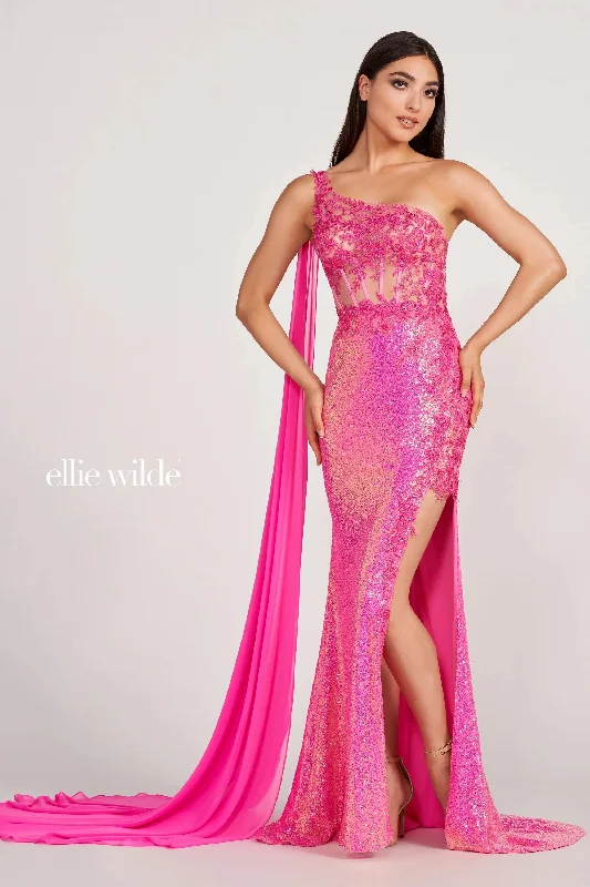 Ellie Wilde EW34020  Fitted Long Formal Overskirt Prom Dress