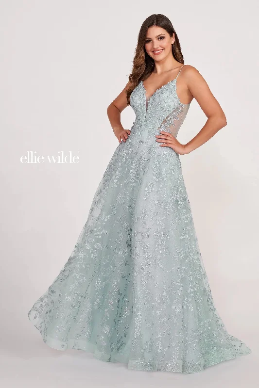 Ellie Wilde EW34048 Prom Formal Floral Beaded Long Ball Gown