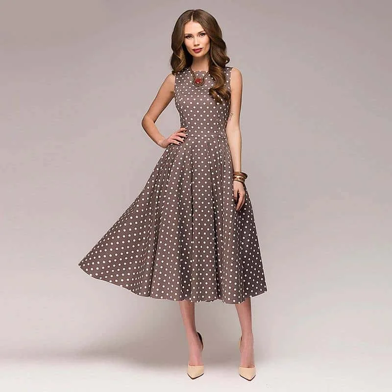 Vintage O-Neck Women's Midi Dress