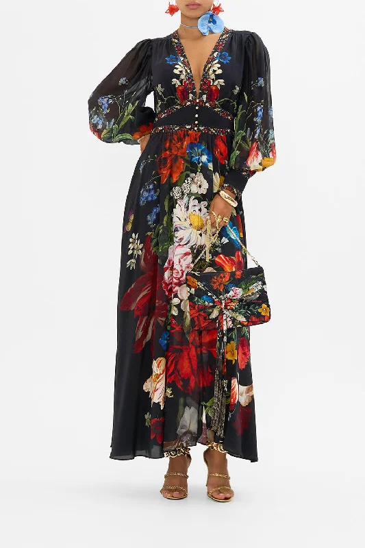 SHAPED WAISTBAND DRESS WITH GATHERED SLEEVES A STILL LIFE