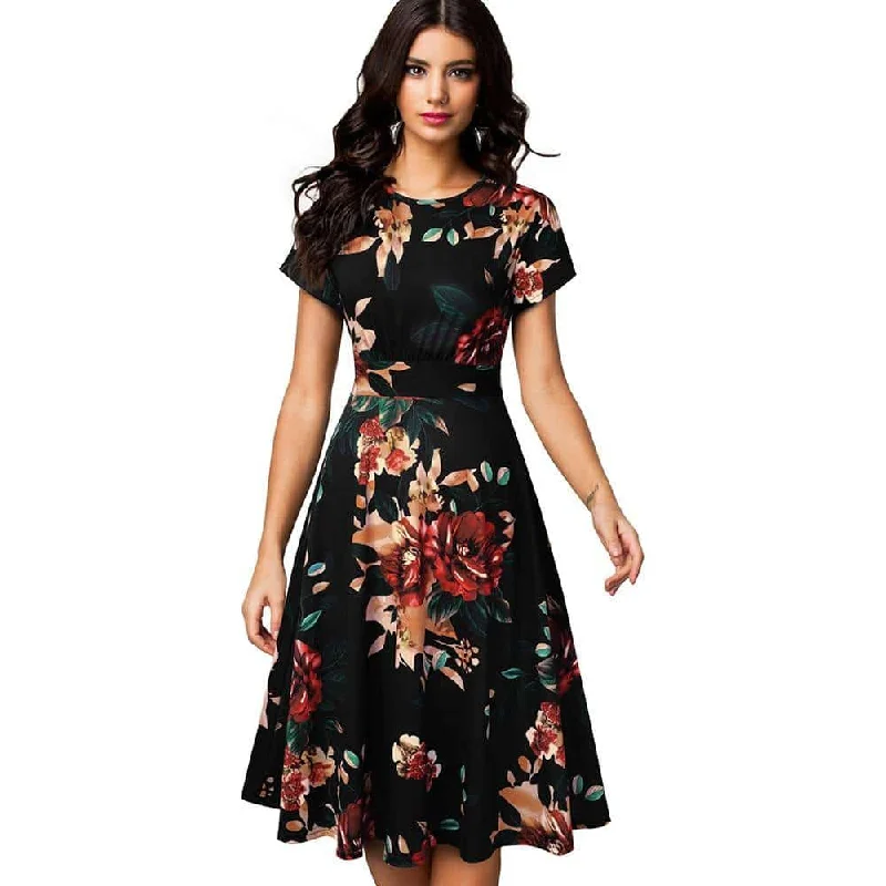 Floral Printed Pleated A-Line Dress for Women