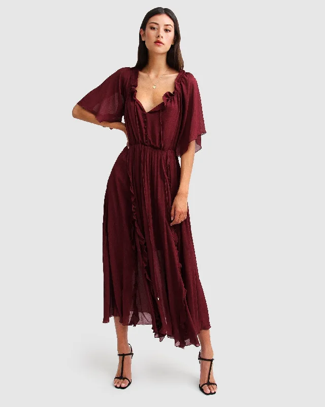 Amour Amour Ruffled Midi Dress | Women | Burgundy