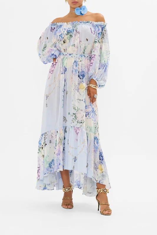 FRILL OFF THE SHOULDER LONG DRESS BUTTERFLORIA