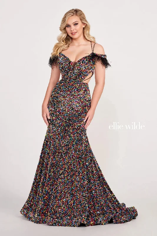 Ellie Wilde EW34017 Detachable Sleeve Long Formal Mermaid Prom Dress