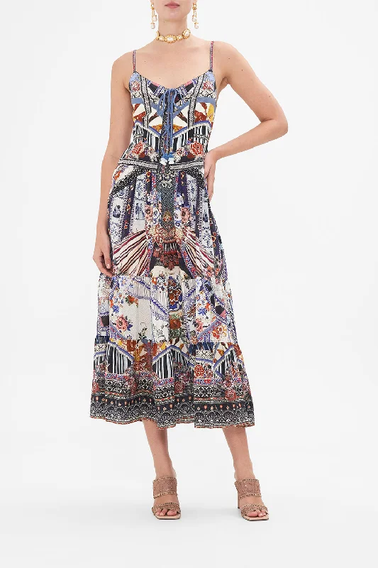 TIERED LACE UP MIDI DRESS MY FOLK ART HEART