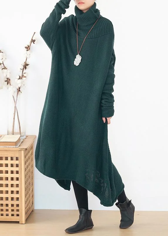 back open Sweater high neck dress outfit Moda blackish green  Hipster knitted tops