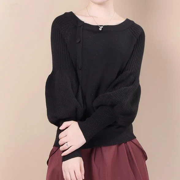 Black Lantern sleeve woolen sweater top