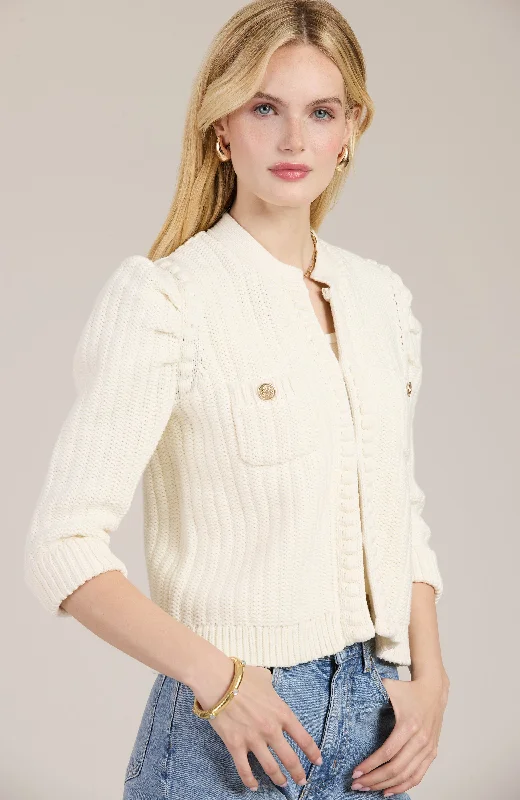 Cotton Blend Knit Cardigan - Ivory