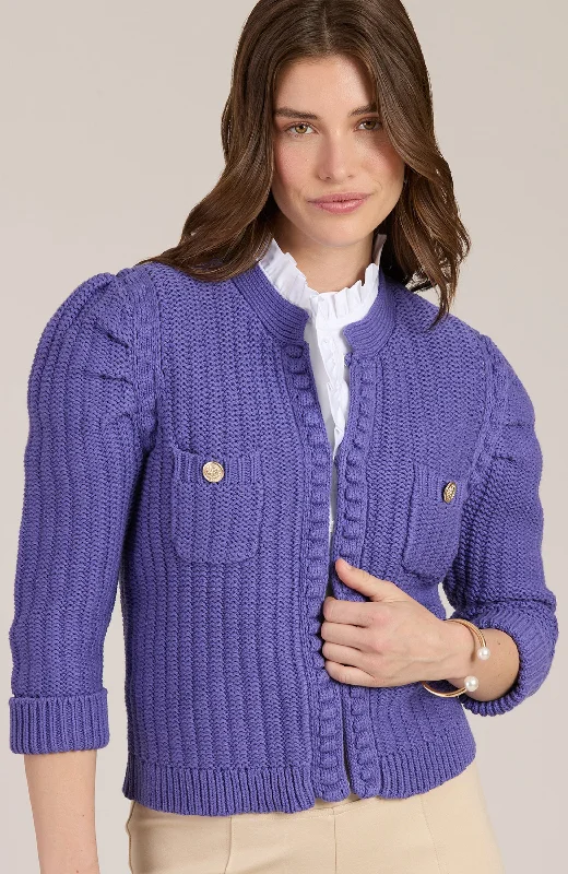 Cotton Blend Knit Cardigan - Light Violet