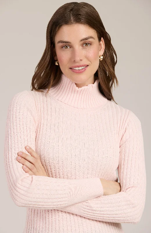 Cotton Cashmere Ribbed Turtleneck - Blush