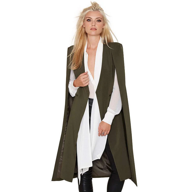 HDY Haoduoyi Autumn Fashion Women 3 Colors Open Stitch Cloak Trench Coats Outwears Poncho Coat