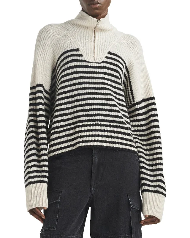 rag & bone Pierce Striped Cashmere Boxy 1/2-Zip Pullover