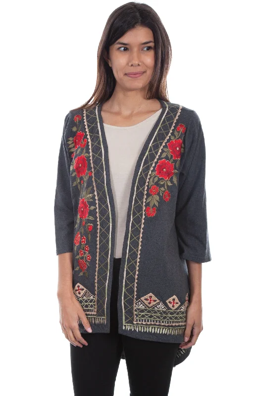 Scully Womens Gray Viscose Hi/Lo Kimono