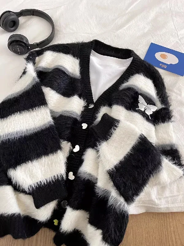 striped sweater V-neck sweater jacket    S4735