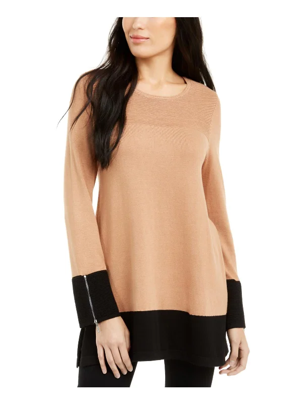 Womens Colorblock Textured Tunic Sweater