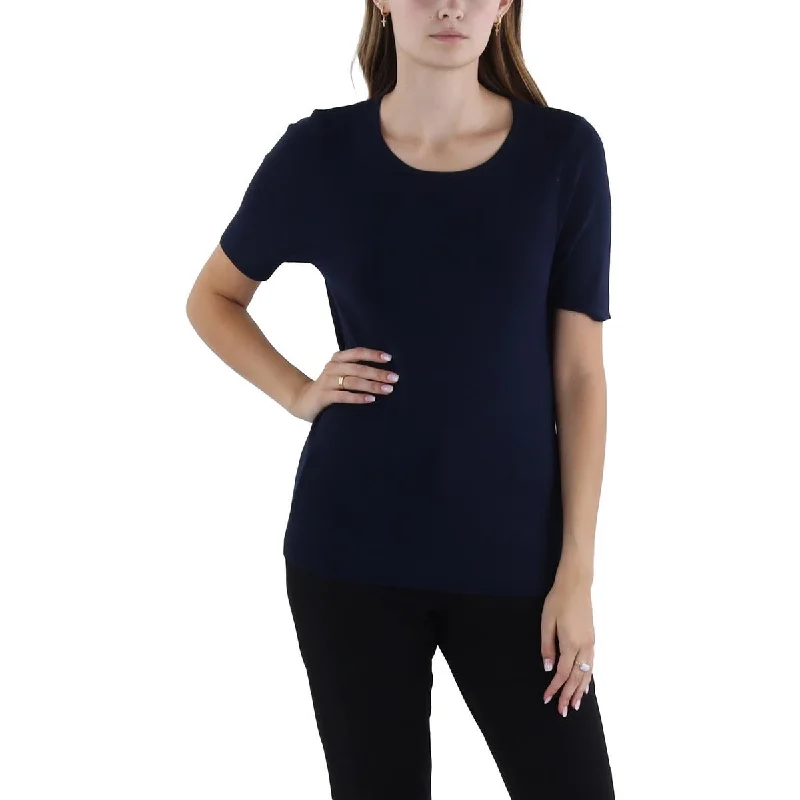 Womens Knit Short Sleeve Crewneck Sweater