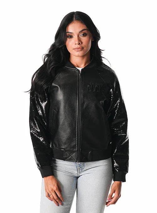 Women's The Wild Collective Faux Leather Sequin Milwaukee Bucks Jacket