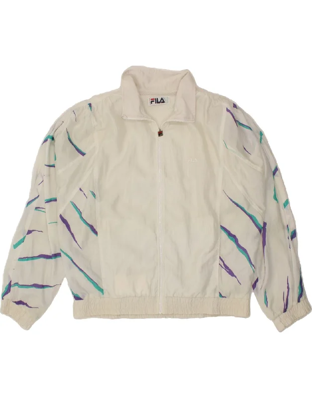 FILA Womens Oversized Abstract Pattern Bomber Jacket IT 48 XL Off White