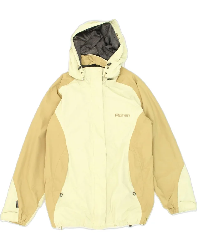 ROHAN Womens Oversized Hooded Rain Jacket UK 10 Small Beige Colourblock