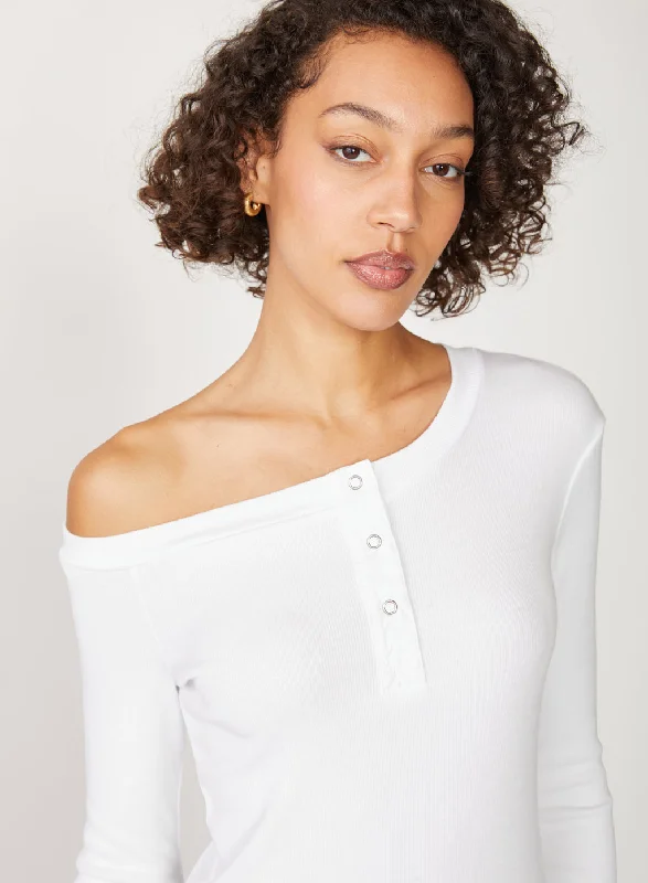 Stateside 2x1 Rib Long Sleeve Off-Shoulder Top in White