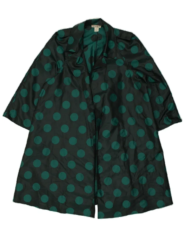 VINTAGE Womens Oversized Overcoat US 2 XS Green Polka Dot Polyamide