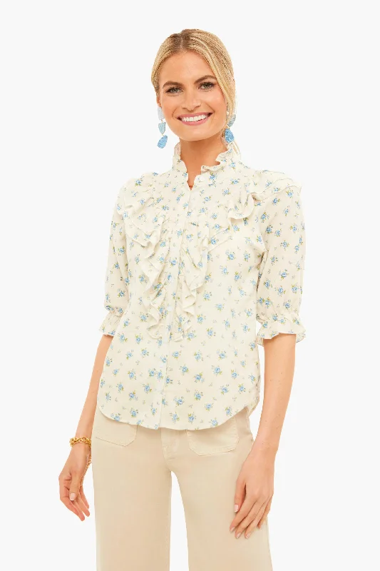 Beige Blue Jill Ruffle Shirt