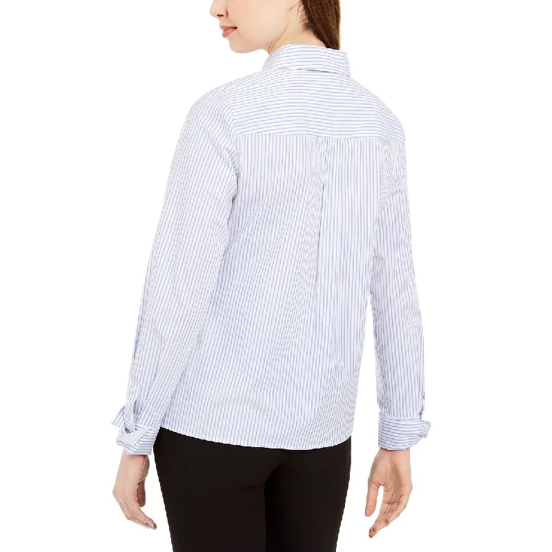 Calvin Klein Women's Pinstriped Cotton Button-Up Shirt White Size Large