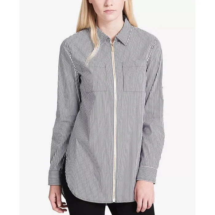 Calvin Klein Women's Zip Front Shirt Grey Size Small