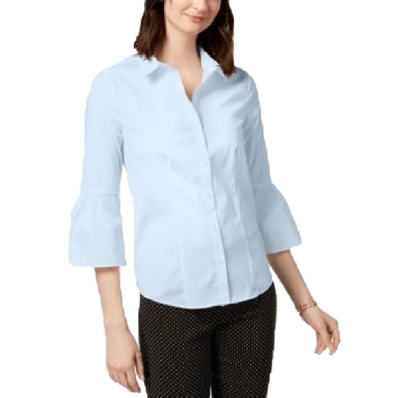 Charter Club Women's Cotton Bell Sleeve Shirt Blue Allure Size 8