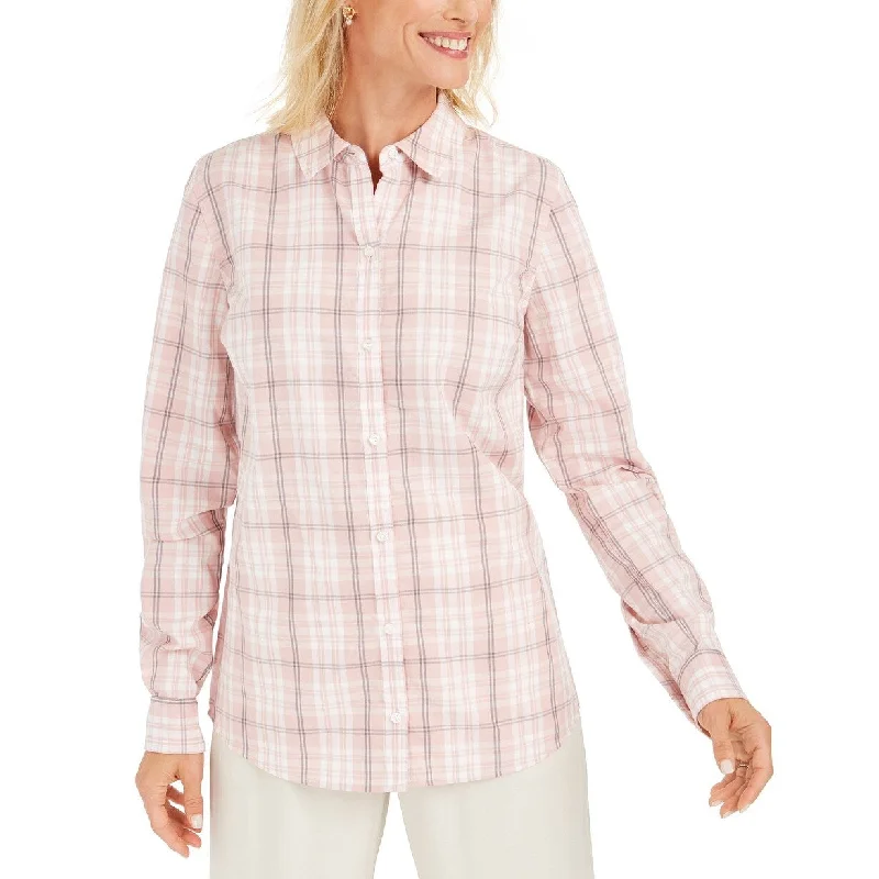 Charter Club Women's Cotton Plaid Shirt Pink Size Extra Large