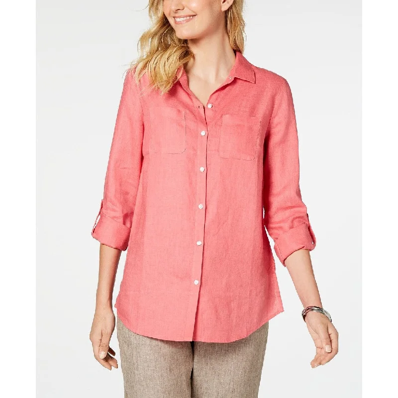 Charter Club Women's Linen Utility Shirt Pink Size Extra Large