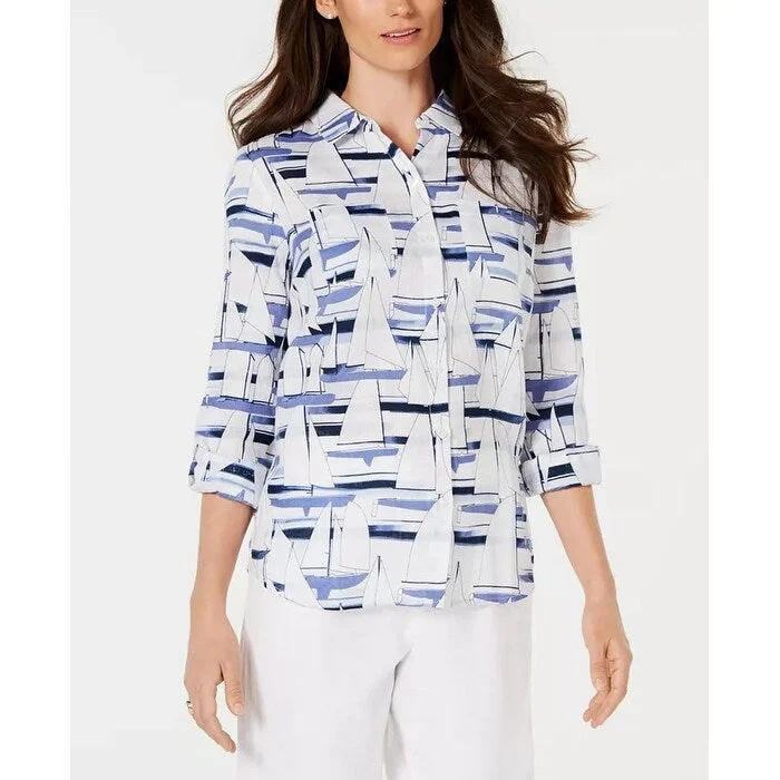 Charter Club Women's Sailboat Print Shirt White Size Large