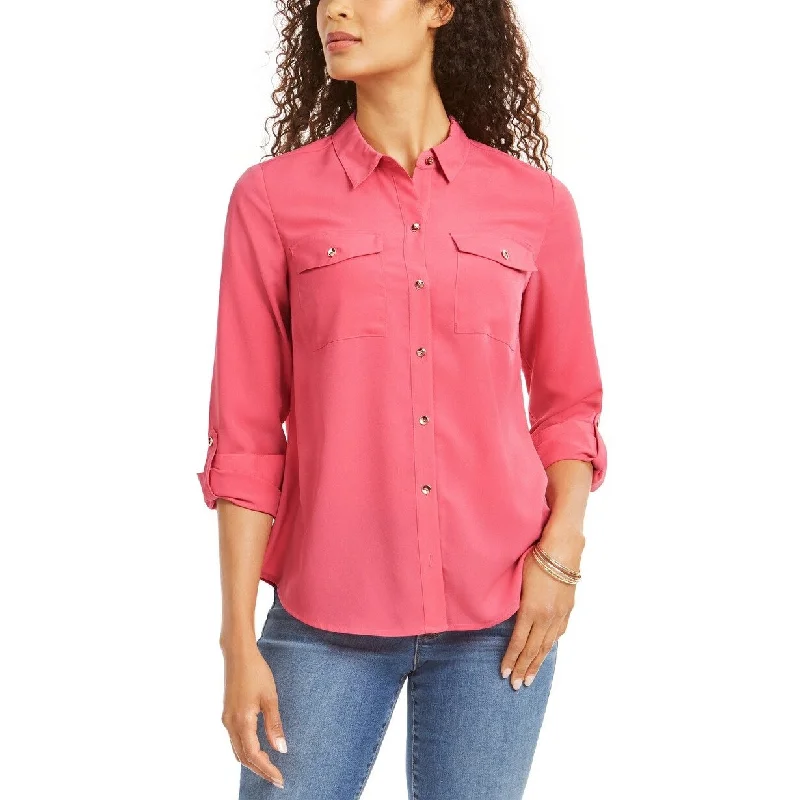 Charter Club Women's Two-Pocket Shirt Pink Size X-Small