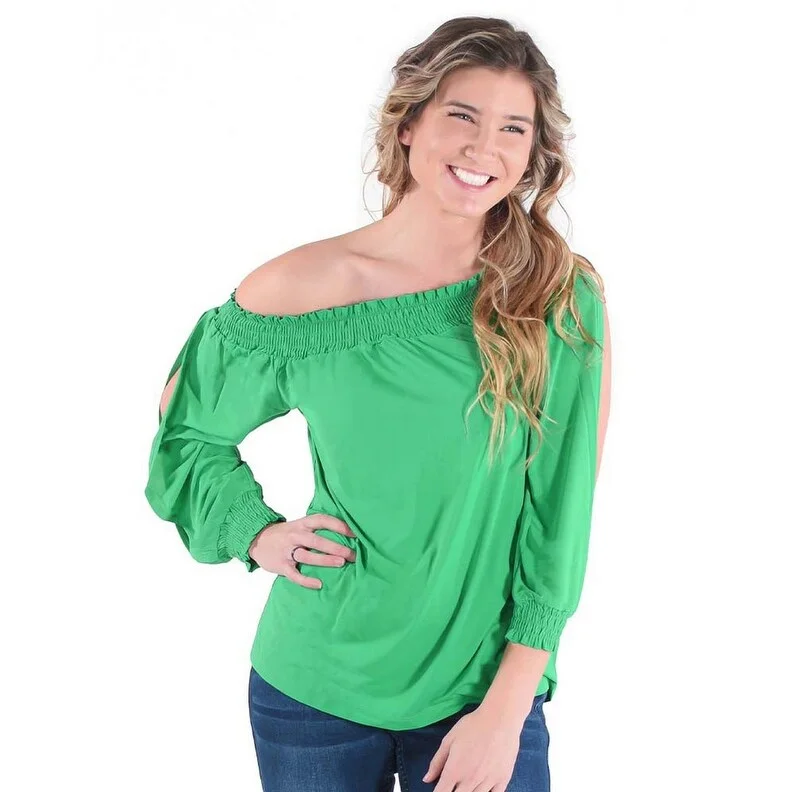 Cowgirl Tuff Western Shirt Womens Breathe L/S Blouse Green 100527