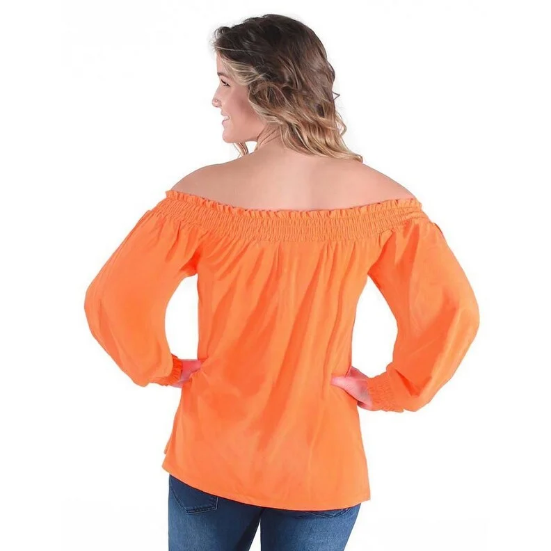 Cowgirl Tuff Western Shirt Womens Breathe L/S Blouse Tangerine 100528