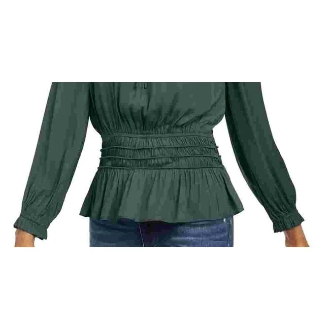 Current Air Women's Green Long Sleeve Peplum Top Green Size X-Small