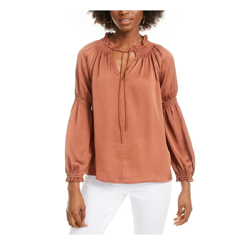 Current Air Women's Ruffled Long Sleeve Blouse Brown Size X-Small