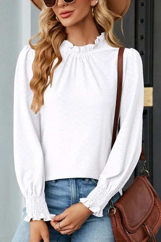 WOMEN RUFFLED HIGH NECK LONG SLEEVE BLOUSE