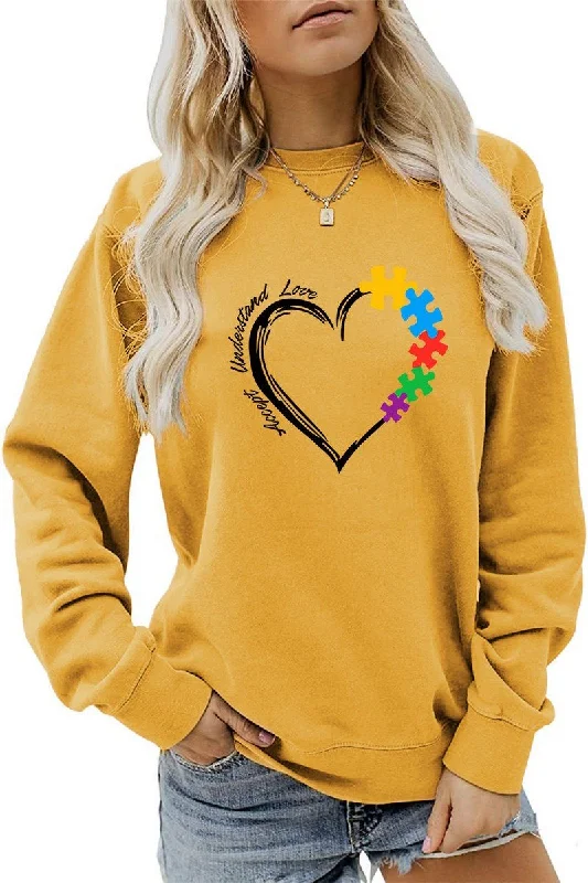 WOMEN HEART PRINTING LONG SLEEVE FALL WINTER TEE