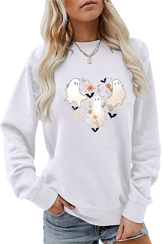 GHOST FUN PRINTED LONG SLEEVE CASUAL TOP FOR WOMEN