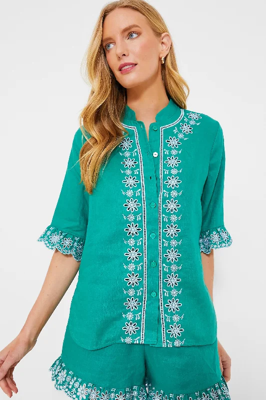 Embroidered Linen Montauk Lounge Shirt